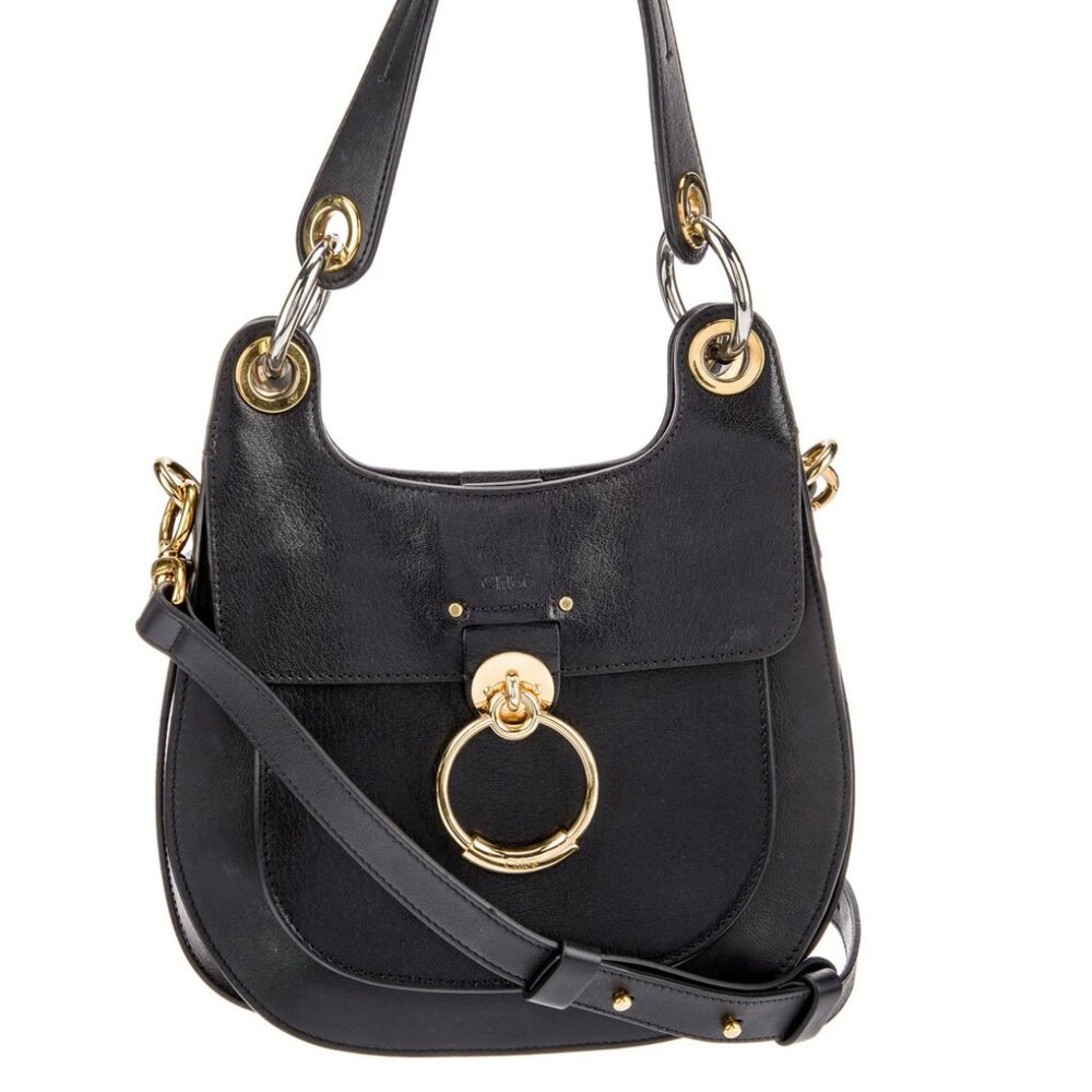 Chloe Small Tess Hobo Shoulder Crossbody Bag Black Calfskin Leather